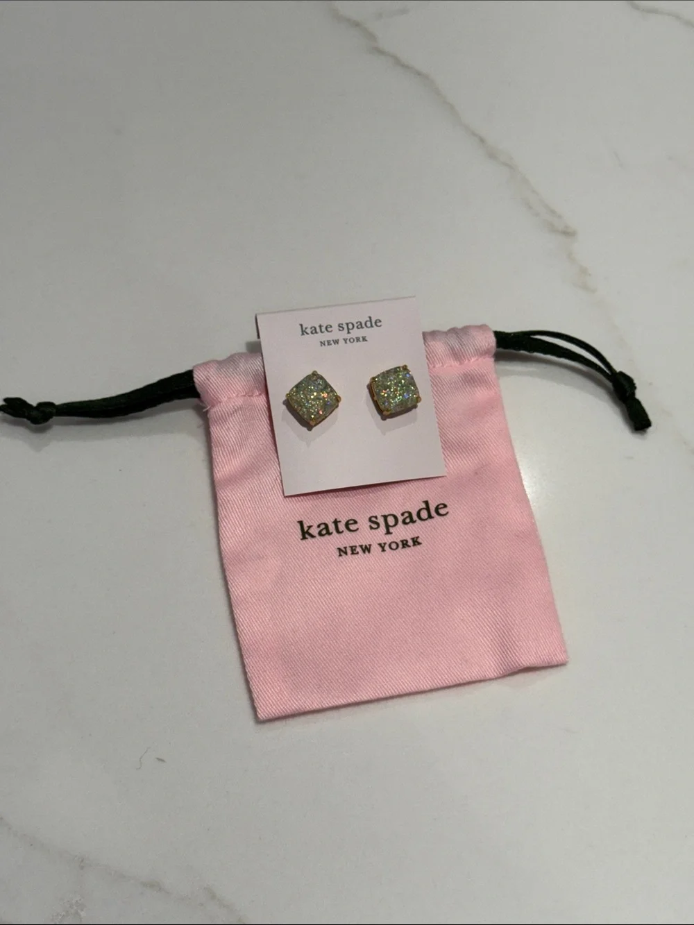 kate spade Iridescent Glitter Square Stud Earrings - Pink Pouch